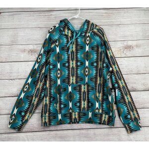 Rock and Roll Denim Southwest Aztec Hoodie Sweatshirt Women's L Blue/Brown‎ NEW
